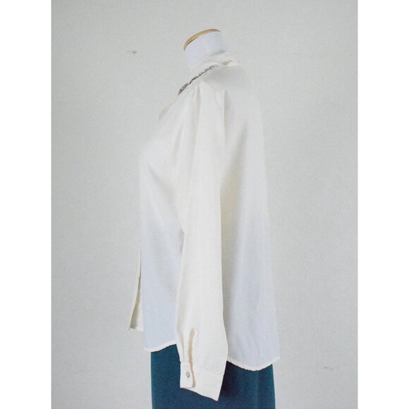 Vintage‎ 80s Paisley Embroidered Cream Blouse - Picture 2 of 10